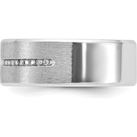 14K White Gold Men's Satin Ring with Lab Created Sapphire and 1/8 Carat Diamonds by IBGoodman