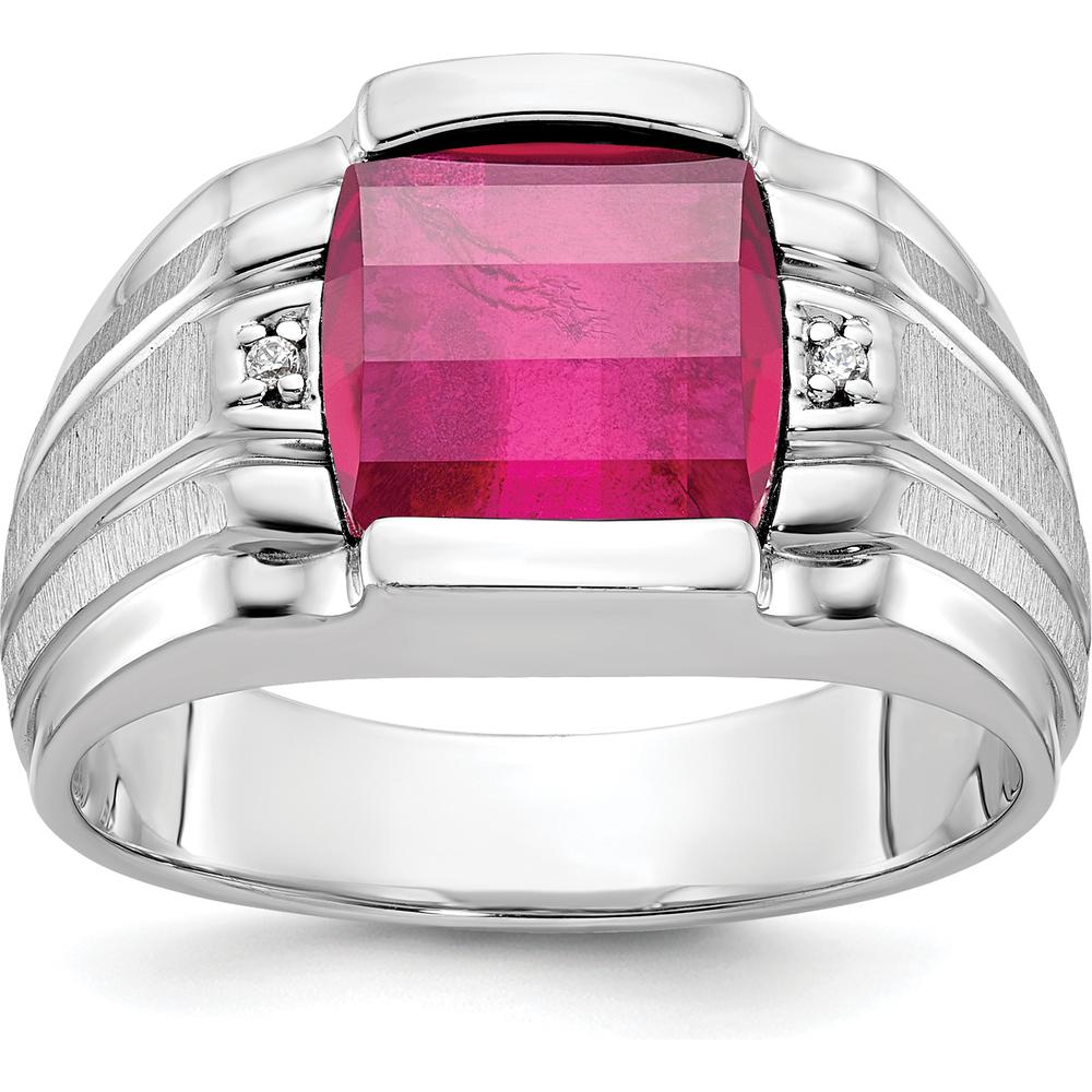 14K White Gold Men's Satin Ruby and Diamond Ring - 1.5 Carats Total Gemstone Weight by IBGoodman