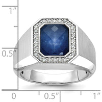 14K White Gold Men's Satin Sapphire Doublet Stone with Diamond Halo Ring - 1/4 Carat Total Diamond Weight by IBGoodman