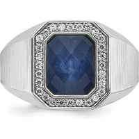 14K White Gold Men's Satin Sapphire Doublet Stone with Diamond Halo Ring - 1/4 Carat Total Diamond Weight by IBGoodman