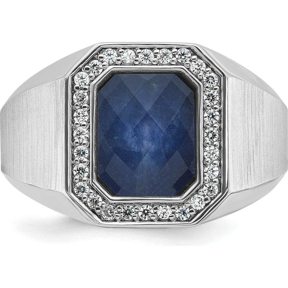 14K White Gold Men's Satin Sapphire Doublet Stone with Diamond Halo Ring - 1/4 Carat Total Diamond Weight by IBGoodman
