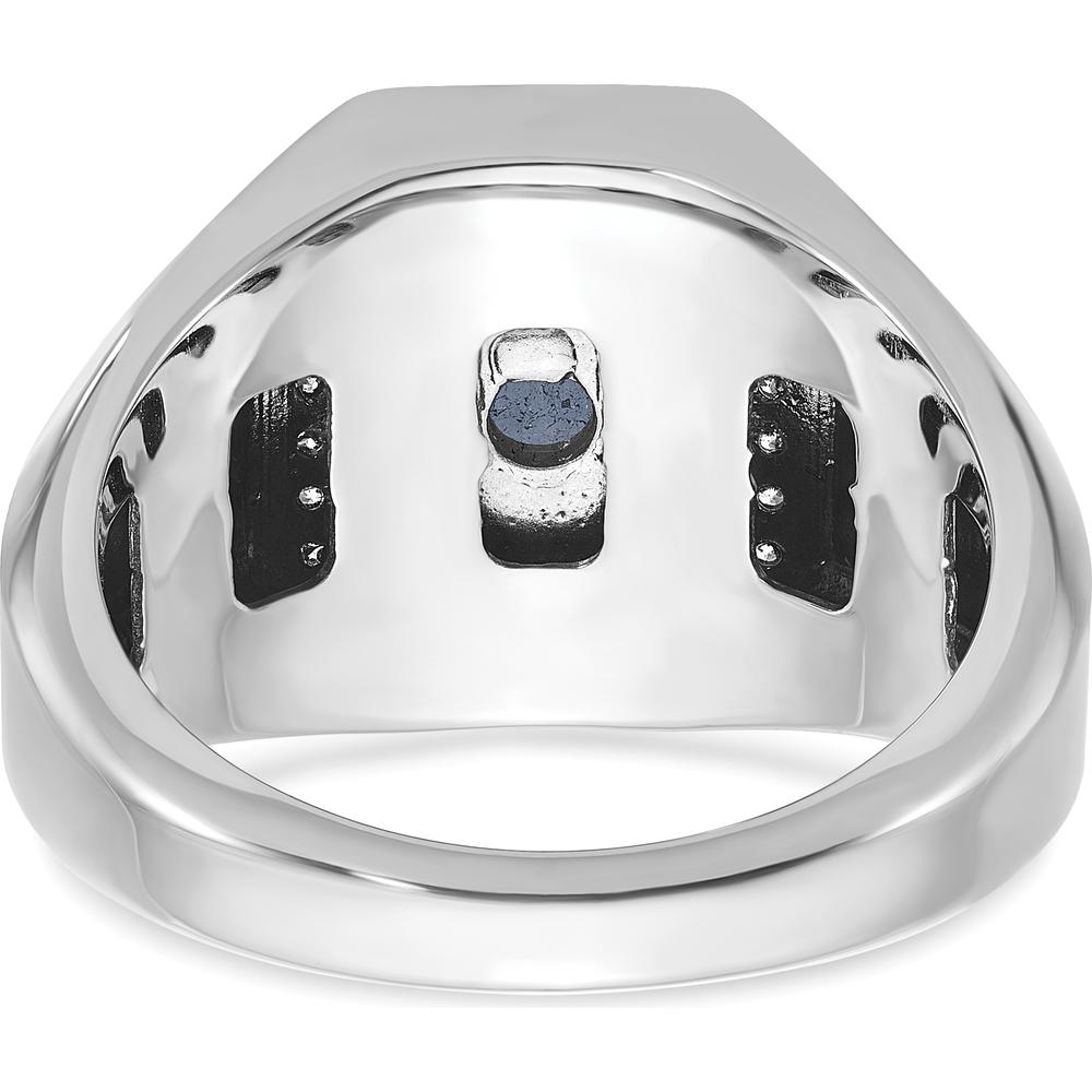 14K White Gold Men's Satin Sapphire Doublet Stone with Diamond Halo Ring - 1/4 Carat Total Diamond Weight by IBGoodman