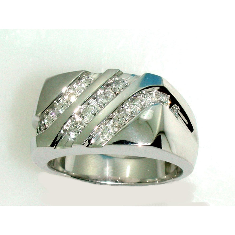 14K White Gold Men's Slanted Band Ring with Channel Set Round Diamonds - 0.78 Carat Total Diamond Weight by Auriventus