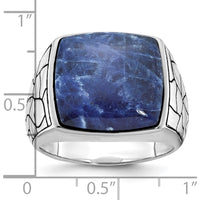 14K White Gold Men's Sodalite Ring with Textured Design by IBGoodman