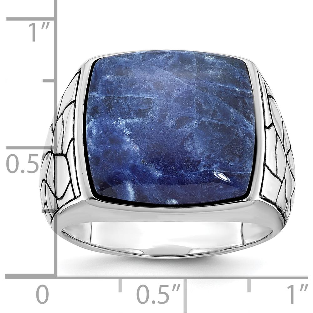 14K White Gold Men's Sodalite Ring with Textured Design by IBGoodman