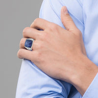 14K White Gold Men's Sodalite Ring with Textured Design by IBGoodman