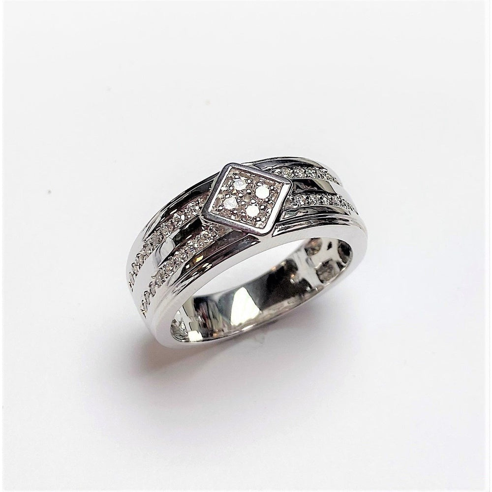 14K White Gold Men's Split Shank Ring with Pave Set Round Diamonds - 0.51 Carat Total Diamond Weight by Auriventus