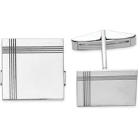 14K White Gold Men's Square Cuff Links with Grooved Line Design by Oro Pregiato