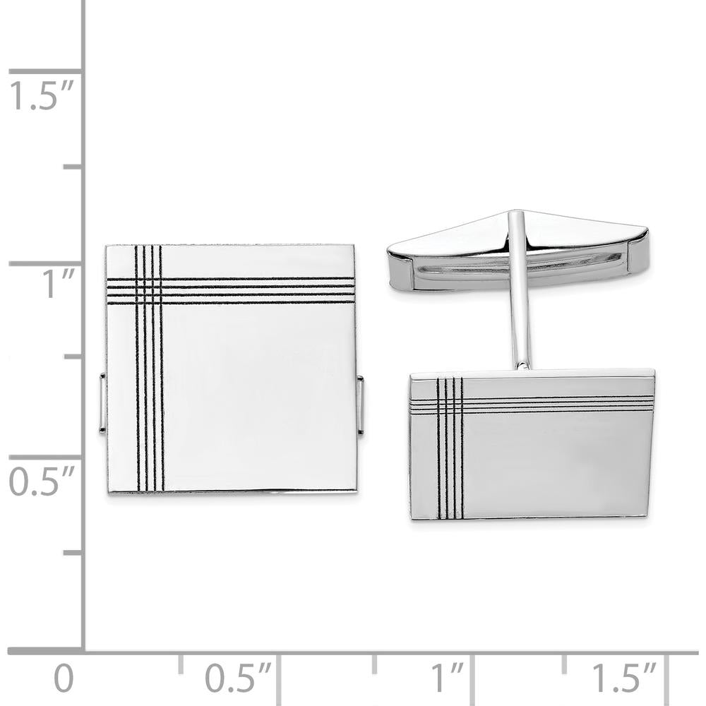 14K White Gold Men's Square Cuff Links with Grooved Line Design by Oro Pregiato