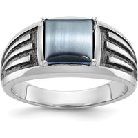 14K White Gold Men's Square-Cut Gemstone Ring with Textured Band Design by IBGoodman