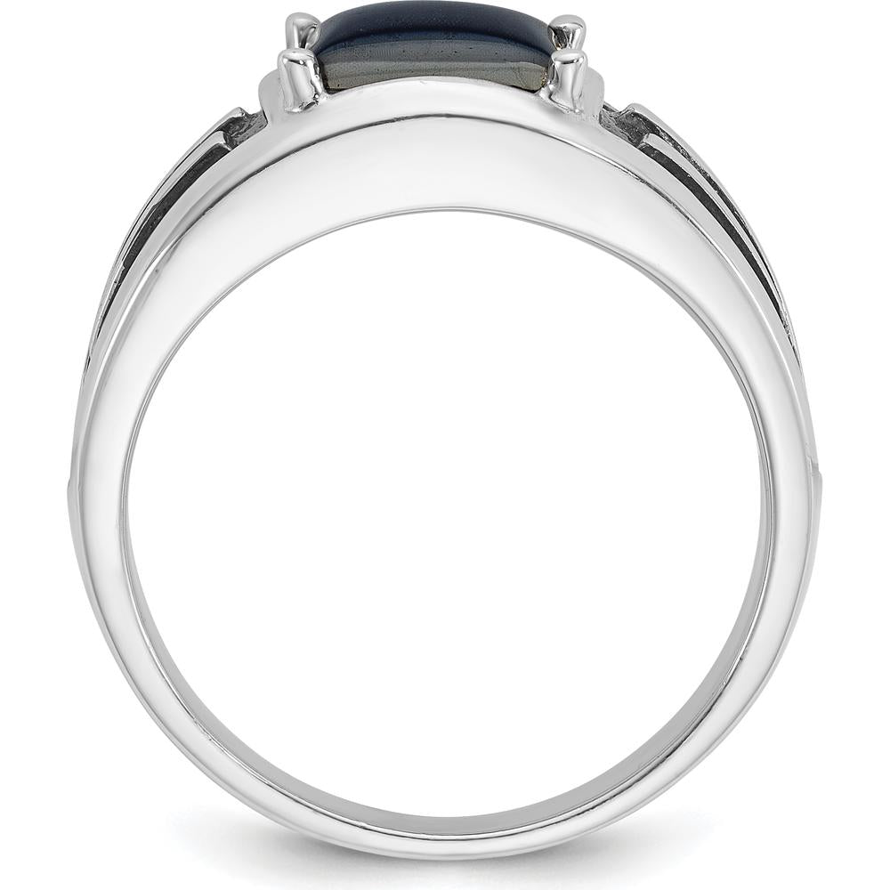 14K White Gold Men's Square-Cut Gemstone Ring with Textured Band Design by IBGoodman