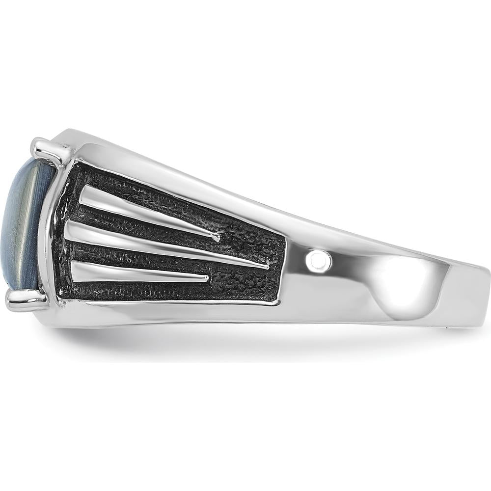 14K White Gold Men's Square-Cut Gemstone Ring with Textured Band Design by IBGoodman