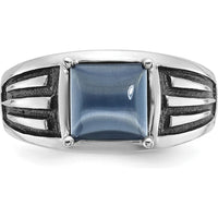14K White Gold Men's Square-Cut Gemstone Ring with Textured Band Design by IBGoodman