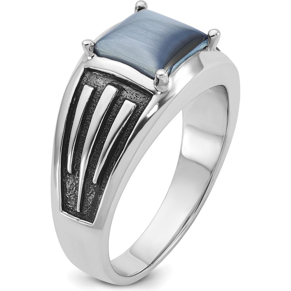 14K White Gold Men's Square-Cut Gemstone Ring with Textured Band Design by IBGoodman