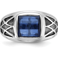 14K White Gold Men's Square-Cut Sapphire Gemstone Ring with Rhodium Plating by IBGoodman