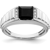 14K White Gold Men's Square Onyx and Diamond Ring with 1.625 Carat Onyx and 0.006 Carat Diamond Accents by 0