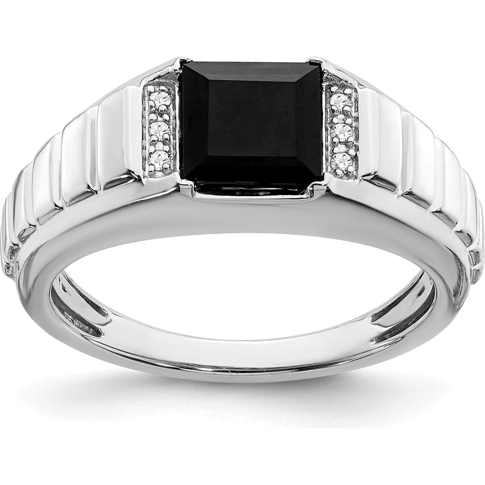 14K White Gold Men's Square Onyx and Diamond Ring with 1.625 Carat Onyx and 0.006 Carat Diamond Accents by 0