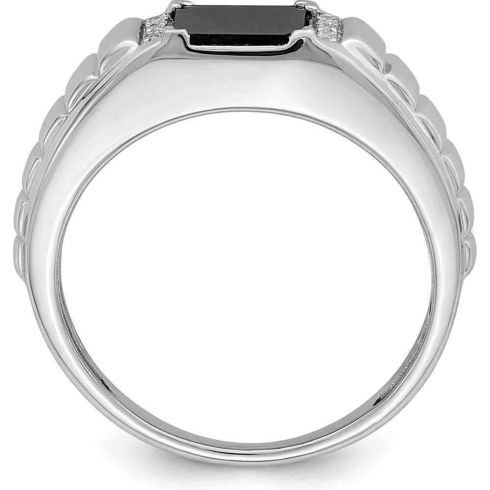 14K White Gold Men's Square Onyx and Diamond Ring with 1.625 Carat Onyx and 0.006 Carat Diamond Accents by 0
