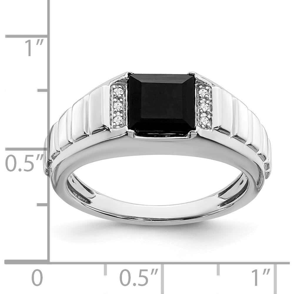 14K White Gold Men's Square Onyx and Diamond Ring with 1.625 Carat Onyx and 0.006 Carat Diamond Accents by 0