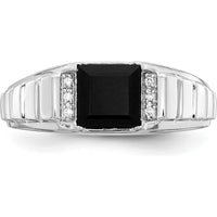 14K White Gold Men's Square Onyx and Diamond Ring with 1.625 Carat Onyx and 0.006 Carat Diamond Accents by 0