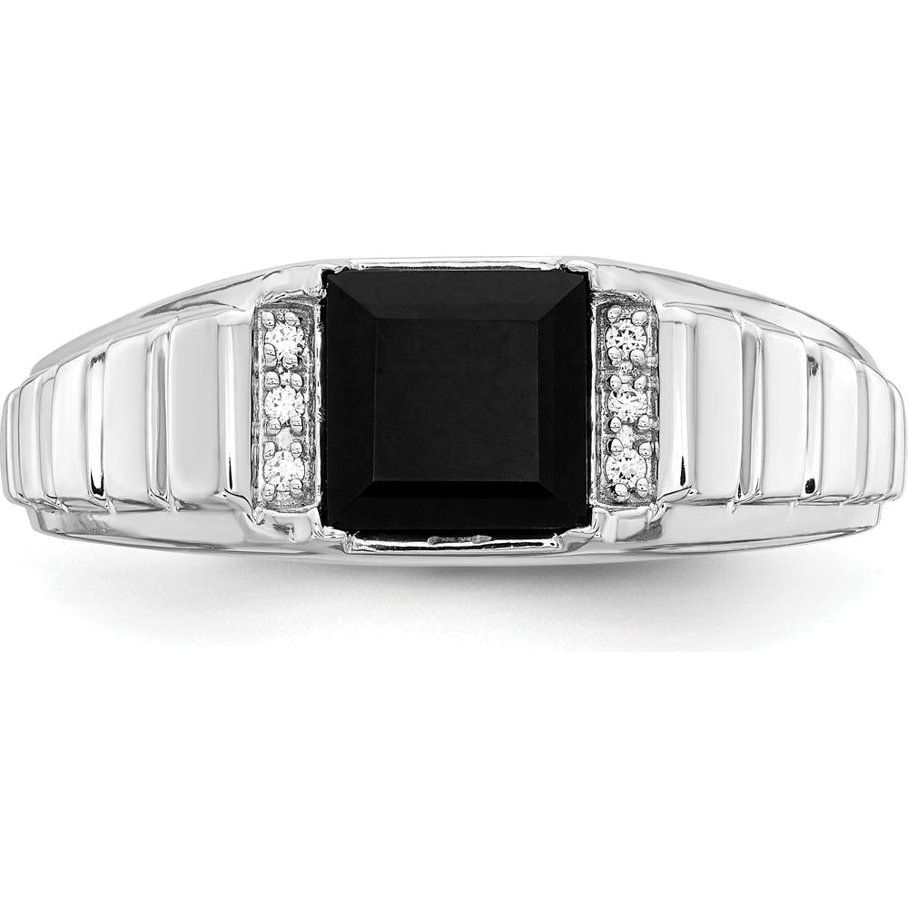 14K White Gold Men's Square Onyx and Diamond Ring with 1.625 Carat Onyx and 0.006 Carat Diamond Accents by 0