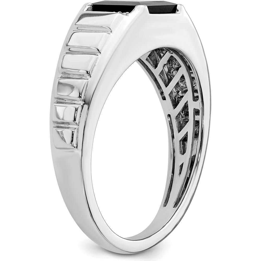 14K White Gold Men's Square Onyx and Diamond Ring with 1.625 Carat Onyx and 0.006 Carat Diamond Accents by 0