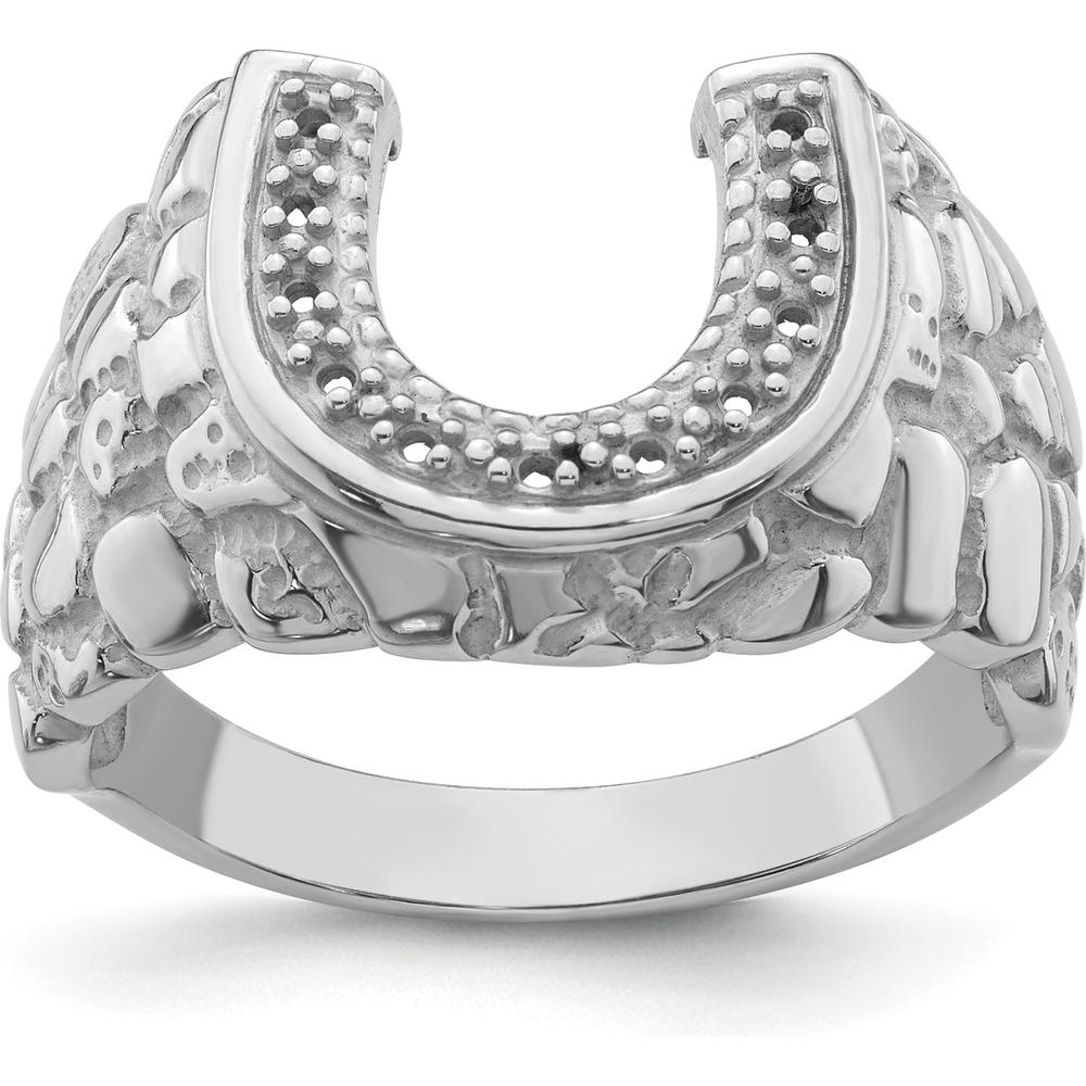 14K White Gold Men's Tapered Band Mounting - Polished Rhodium Finish by Oro Pregiato