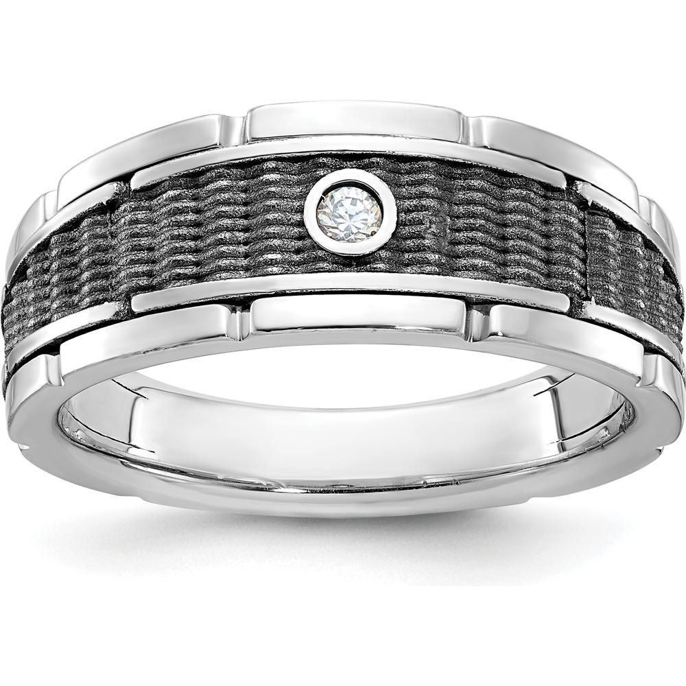 14K White Gold Men's Textured and Polished Solitaire Ring Mounting by IBGoodman