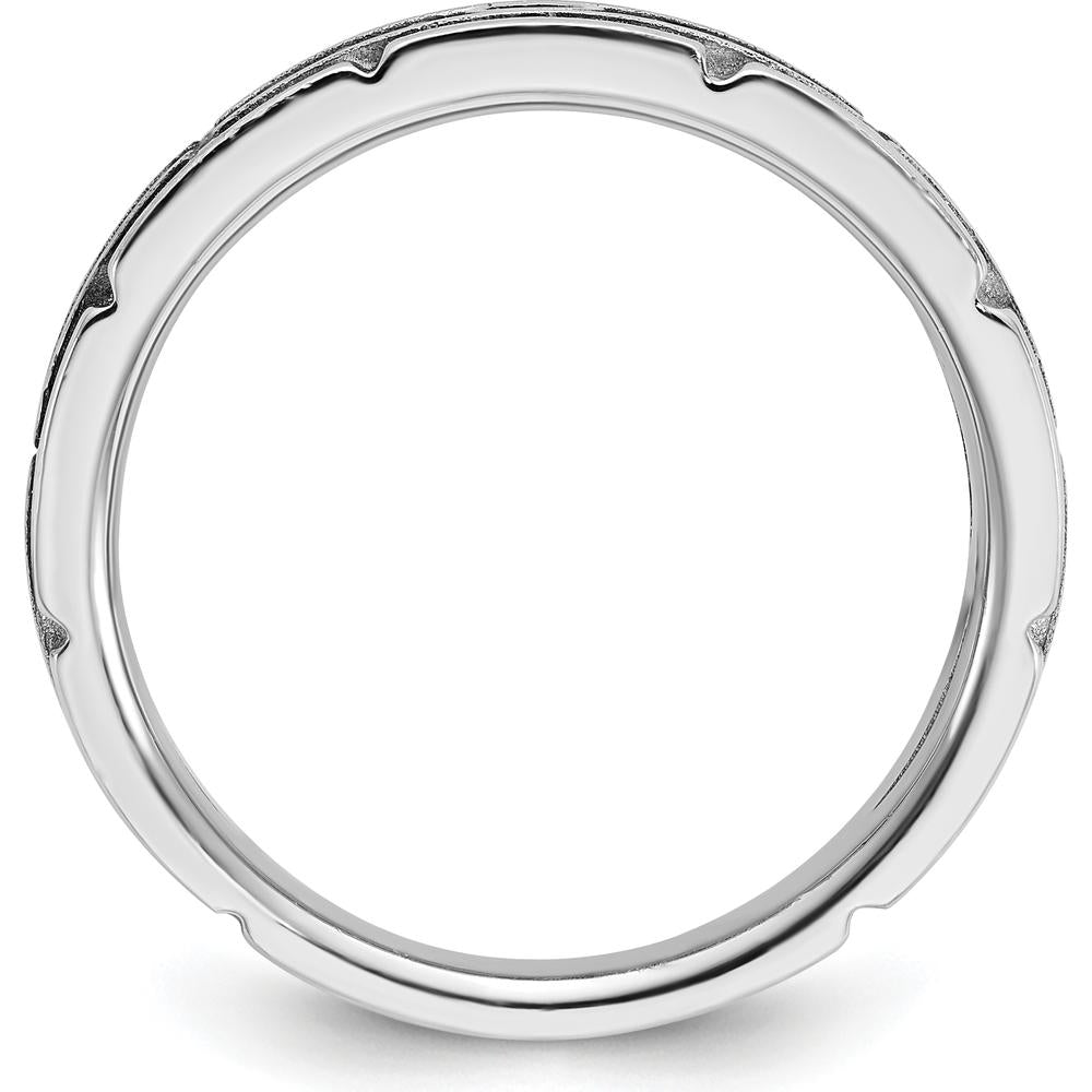 14K White Gold Men's Textured and Polished Solitaire Ring Mounting by IBGoodman