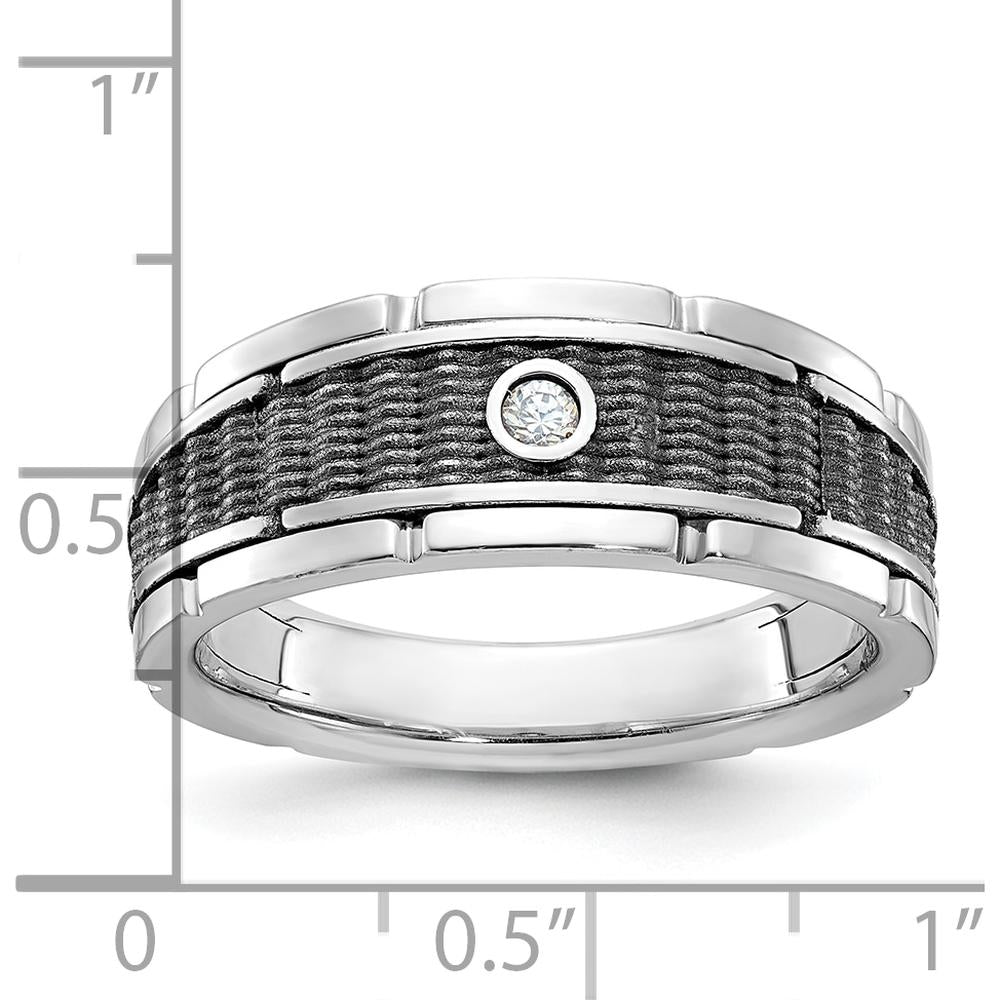 14K White Gold Men's Textured and Polished Solitaire Ring Mounting by IBGoodman