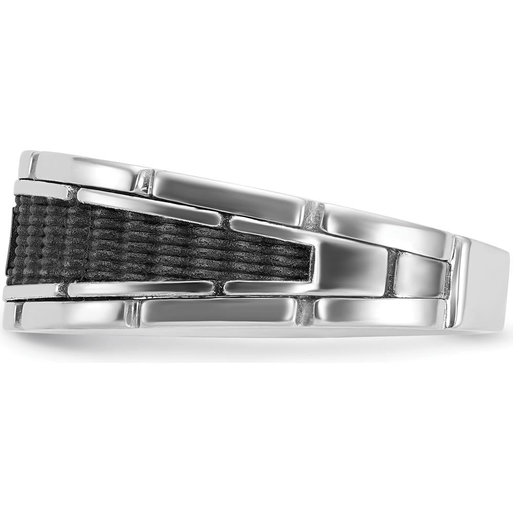 14K White Gold Men's Textured and Polished Solitaire Ring Mounting by IBGoodman