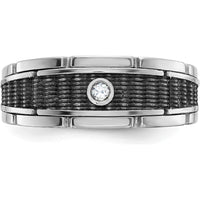 14K White Gold Men's Textured and Polished Solitaire Ring Mounting by IBGoodman