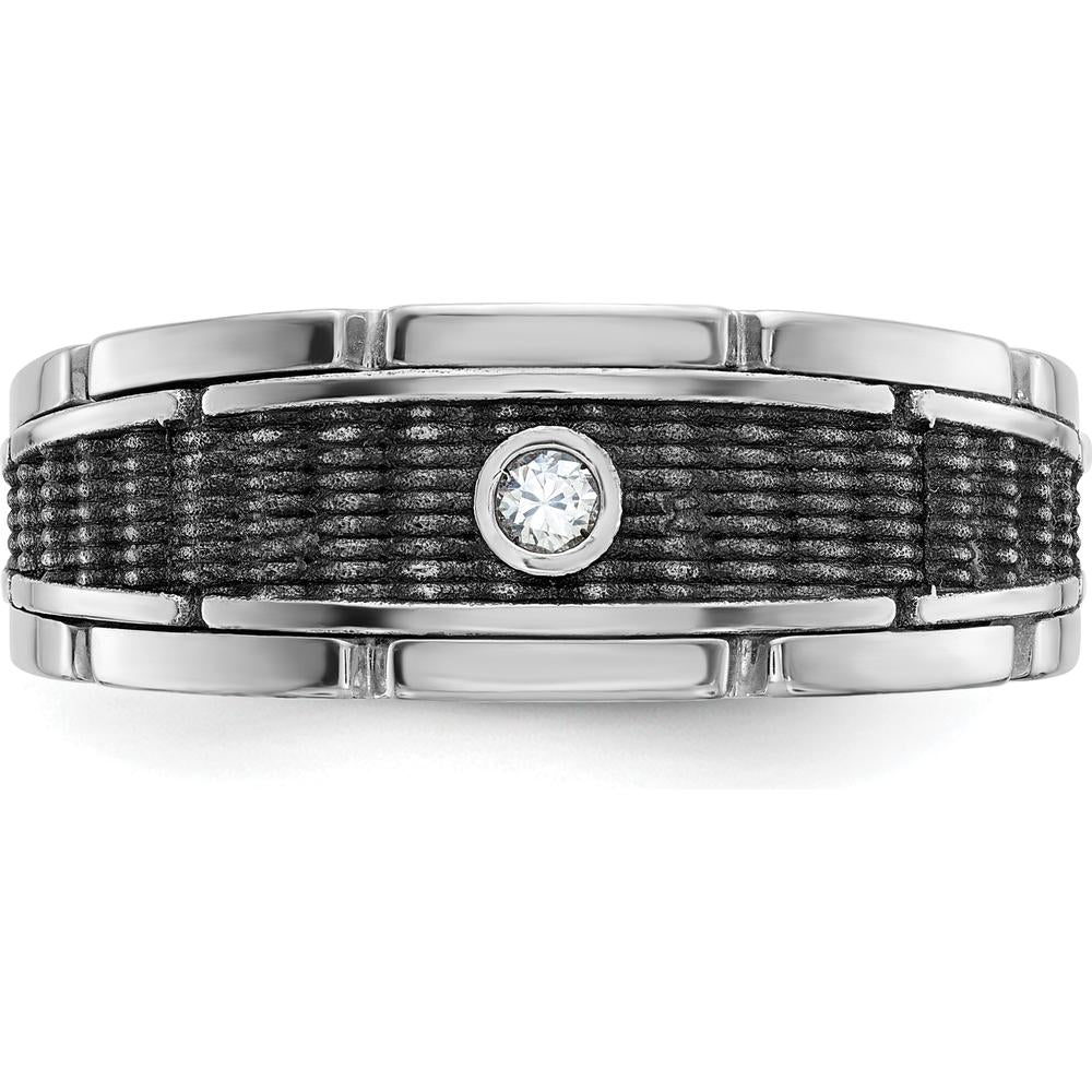 14K White Gold Men's Textured and Polished Solitaire Ring Mounting by IBGoodman