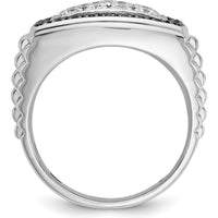 14K White Gold Men's Textured Diamond Cluster Ring with 1 Carat of Black and White Diamonds by IBGoodman