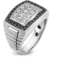 14K White Gold Men's Textured Diamond Cluster Ring with 1 Carat of Black and White Diamonds by IBGoodman
