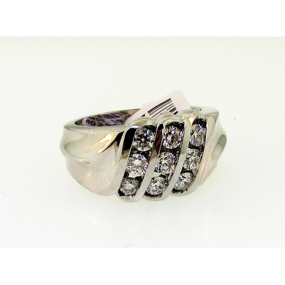 14K White Gold Men's Three Channel Ring with Round Brilliant Diamonds - 1.20 Carat Total Diamond Weight by Auriventus