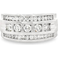 14K White Gold Men's Three-Row Channel and Pavé Set Round Diamond Band - 1.41 Carat Total Diamond Weight by Auriventus