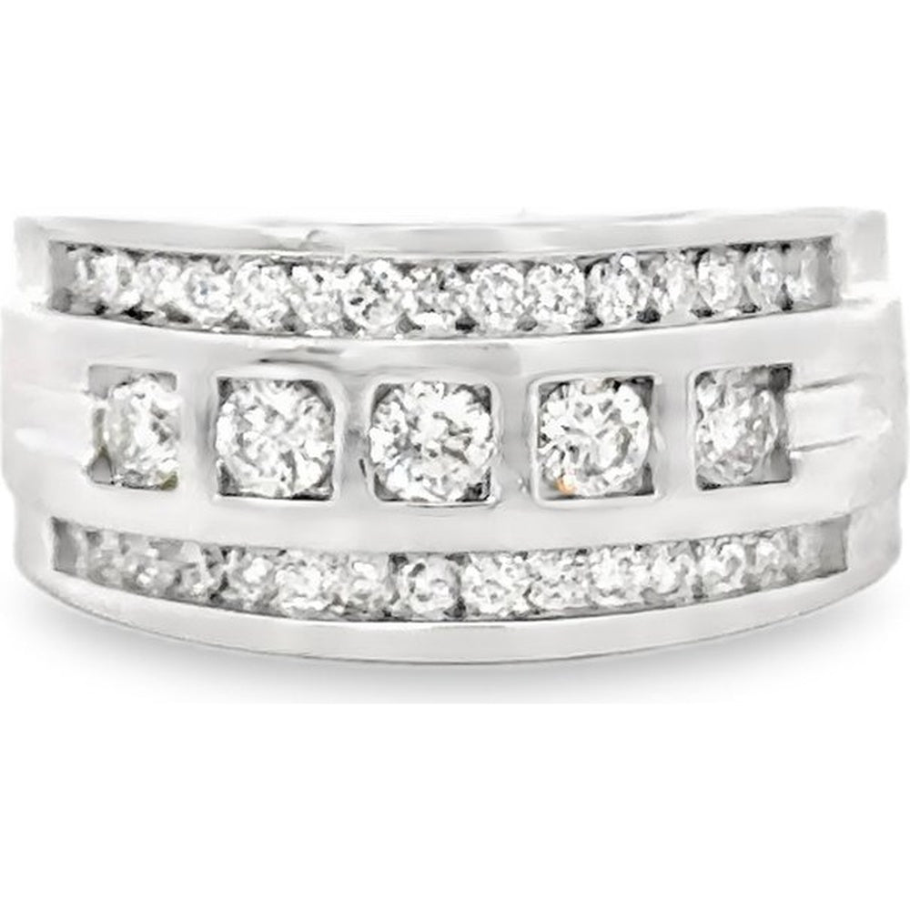 14K White Gold Men's Three-Row Channel and Pavé Set Round Diamond Band - 1.41 Carat Total Diamond Weight by Auriventus