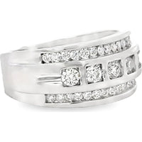14K White Gold Men's Three-Row Channel and Pavé Set Round Diamond Band - 1.41 Carat Total Diamond Weight by Auriventus