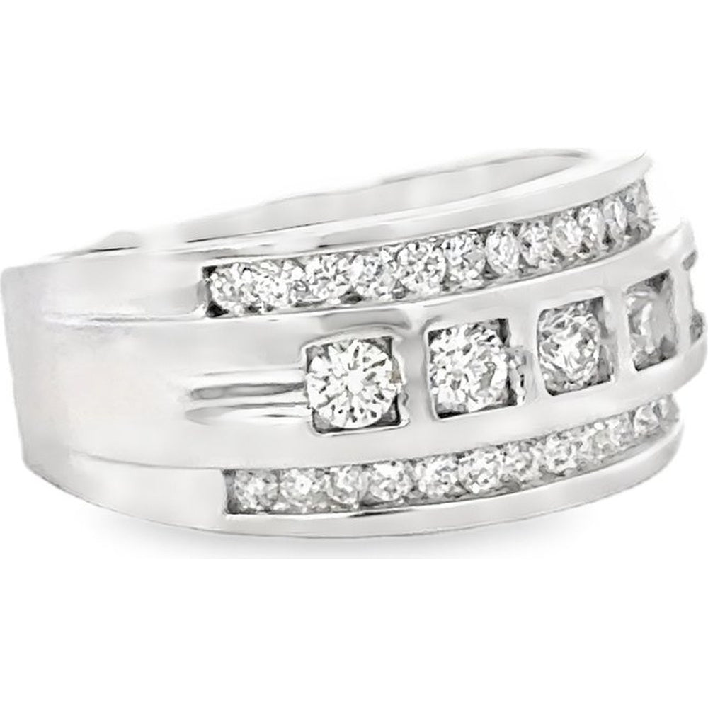 14K White Gold Men's Three-Row Channel and Pavé Set Round Diamond Band - 1.41 Carat Total Diamond Weight by Auriventus