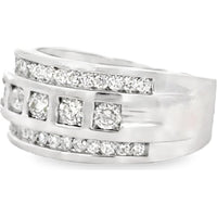 14K White Gold Men's Three-Row Channel and Pavé Set Round Diamond Band - 1.41 Carat Total Diamond Weight by Auriventus