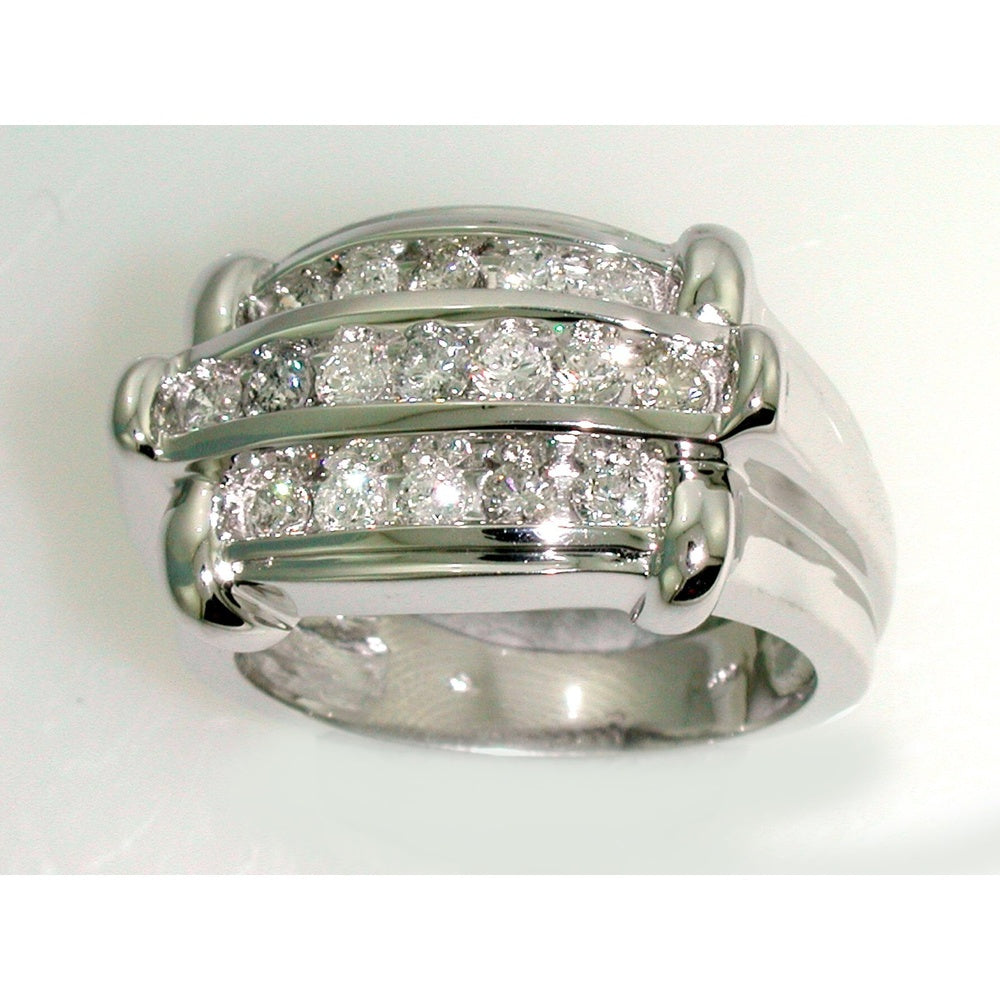 14K White Gold Men's Three-Row Channel Set Round Diamond Band - 1.16 Carat Total Diamond Weight by Auriventus