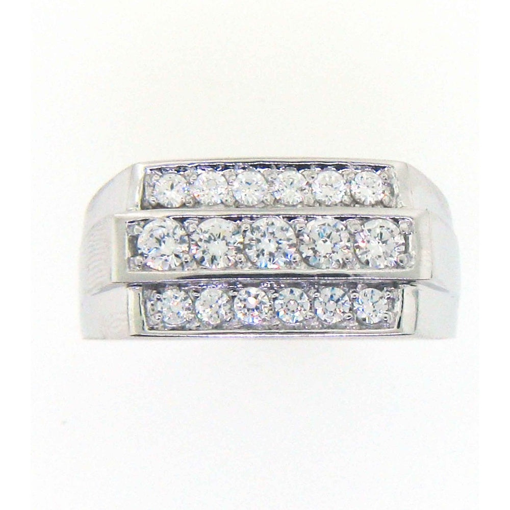 14K White Gold Men's Triple Row Band with Prong and Channel Set Round Diamonds - 1.36 Carat Total Diamond Weight by Auriventus