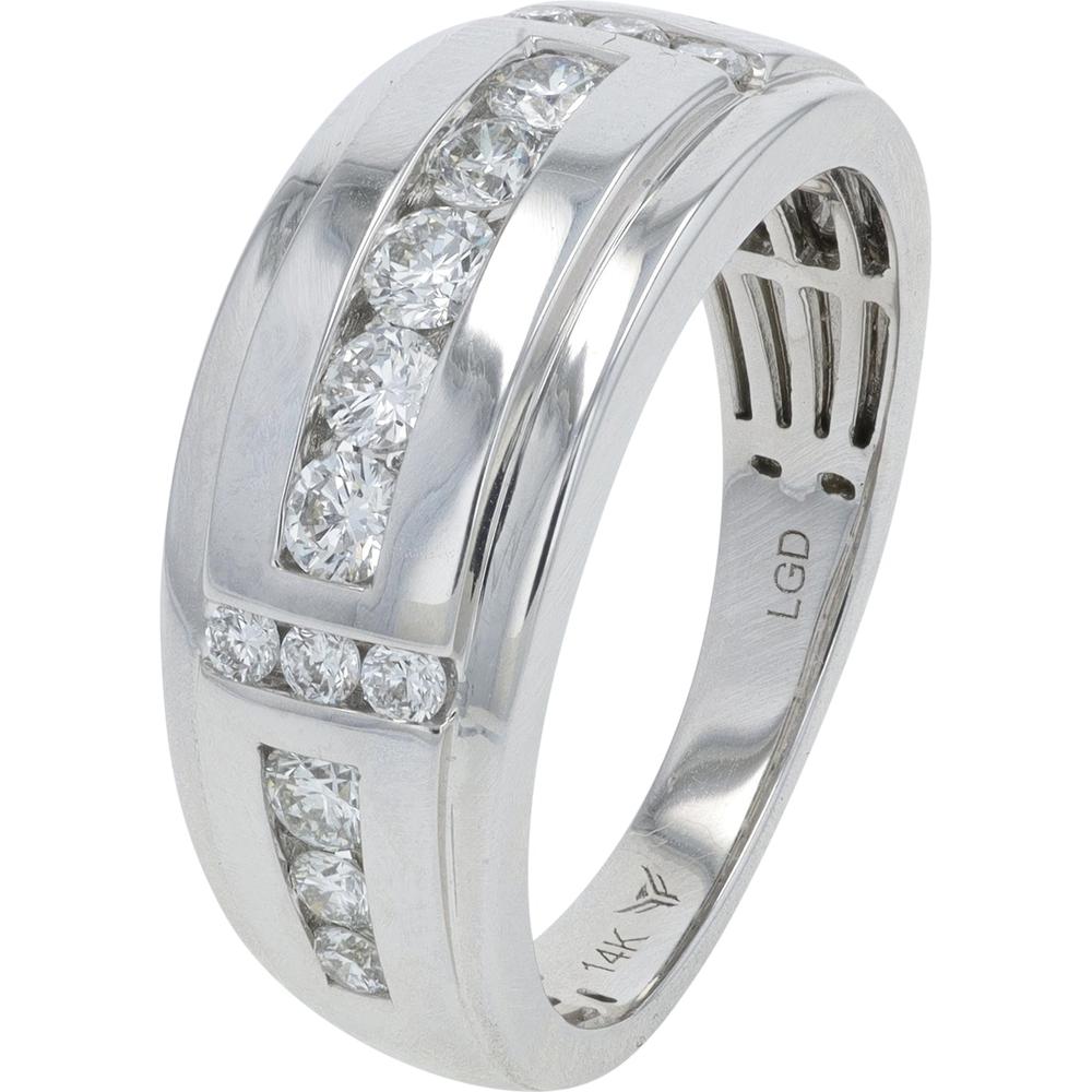 14K White Gold Men's Wedding Band with 1.00 Carat Total Lab Grown Round Diamonds