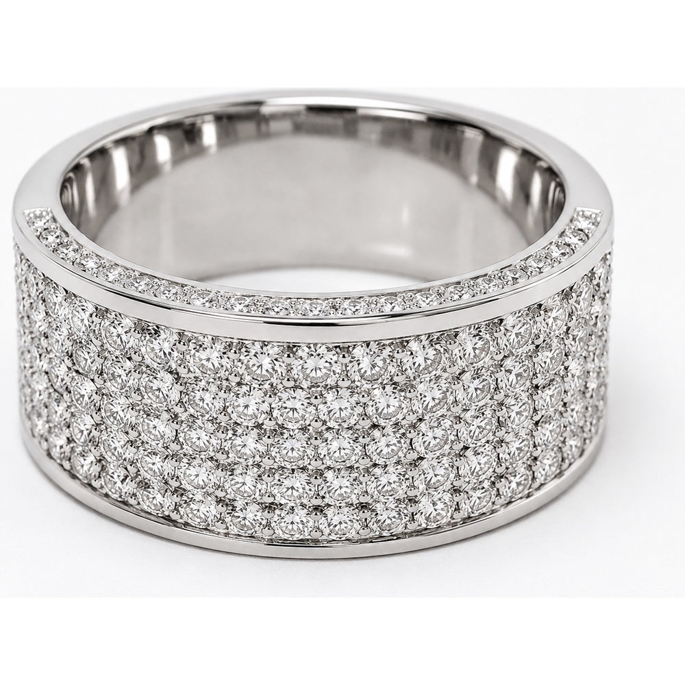 14K White Gold Men's Wide Band with Pavé Set Round Diamonds - 3.20 Carat Total Diamond Weight by Auriventus