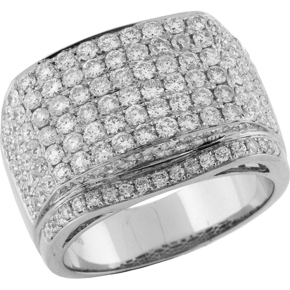 14K White Gold Men's Wide Pavé Diamond Band with Round Brilliant Cut Diamonds - 3.40 Carat Total Weight - Royal Jewelry