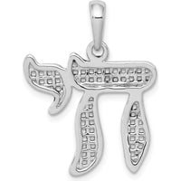 14K White Gold Mesh Chai Pendant - Rhodium Plated, 27mm Length by Oro Pregiato