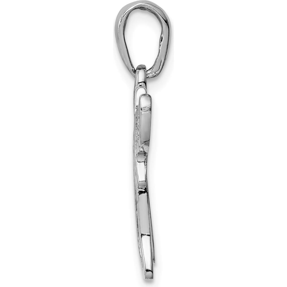 14K White Gold Mesh Chai Pendant - Rhodium Plated, 27mm Length by Oro Pregiato