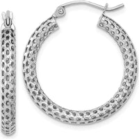 14K White Gold Mesh Hoop Earrings with Diamond-Cut Texture - 27.19mm by 0
