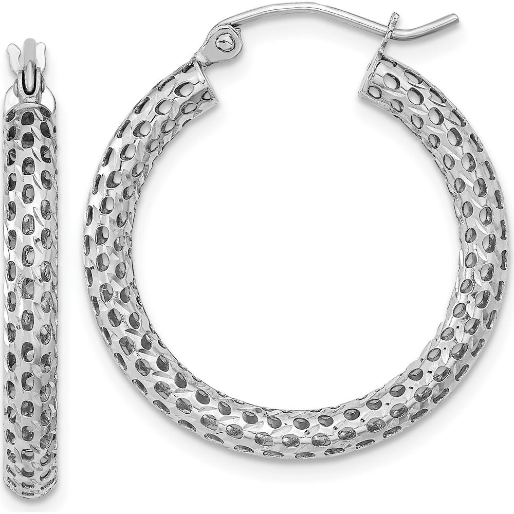 14K White Gold Mesh Hoop Earrings with Diamond-Cut Texture - 27.19mm by 0